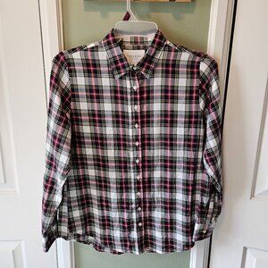 The Shirt Rochelle Behrens Plaid Button Front Top Large L Red Black Tuckernuck